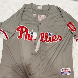 Majestic Phillies Gray and Red Jersey